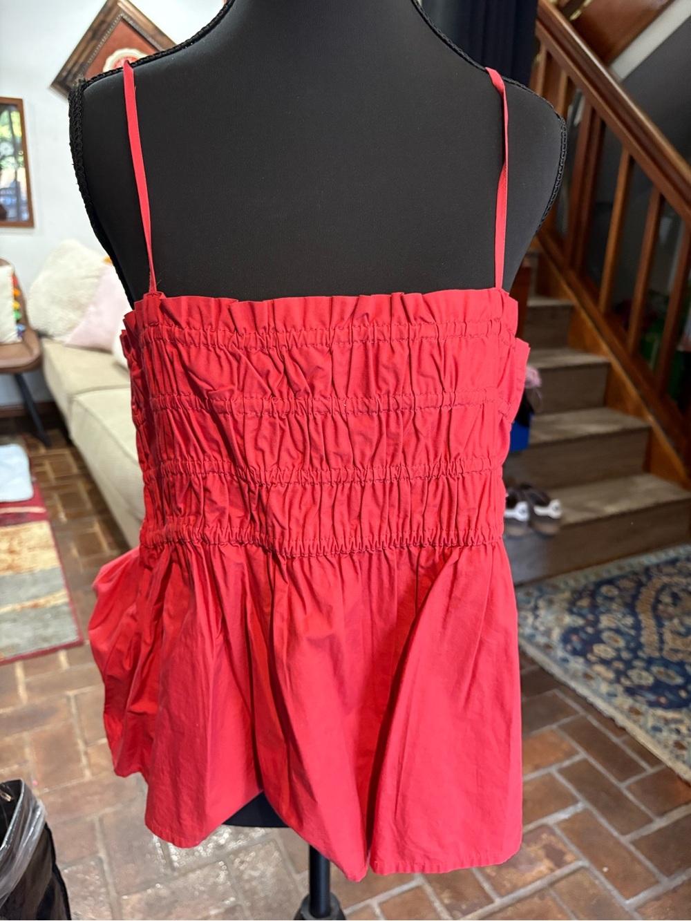 American Eagle Red Smocked Spaghetti Strap Tank Top